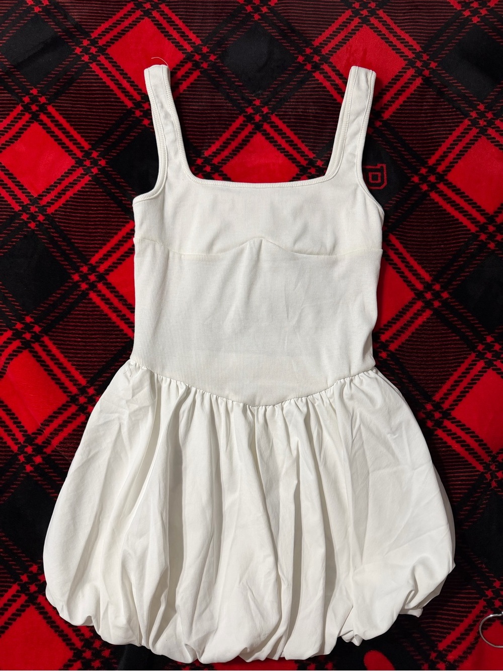 SHEIN White Ribbed Bubble Mini Dress (Size S)